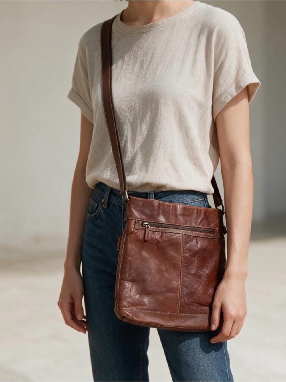 Classic Brown Leather Crossbody Bag - Women